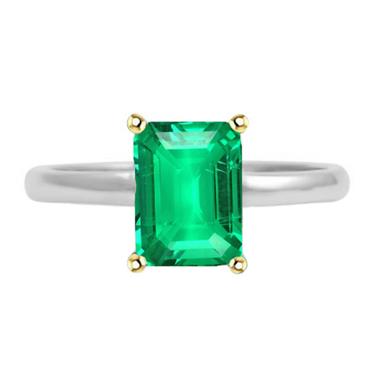 Farbstein-Ring 14 Karat Zweifarbig Gold mit Edler Smaragd – Hauptansicht