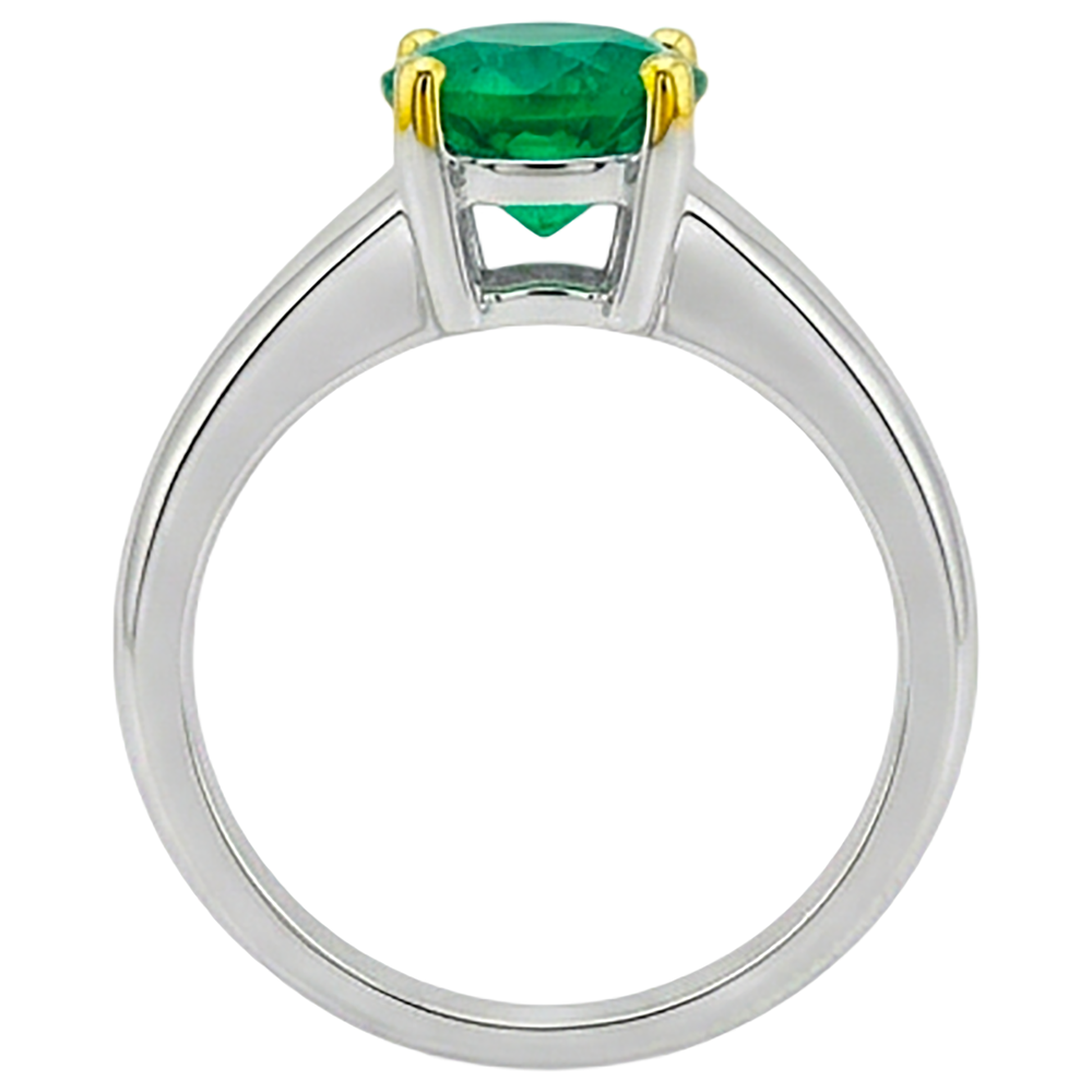 Edler Smaragd Brillantschliff Farbstein-Ring in 14 Karat Zweifarbig Gold – Schrägansicht