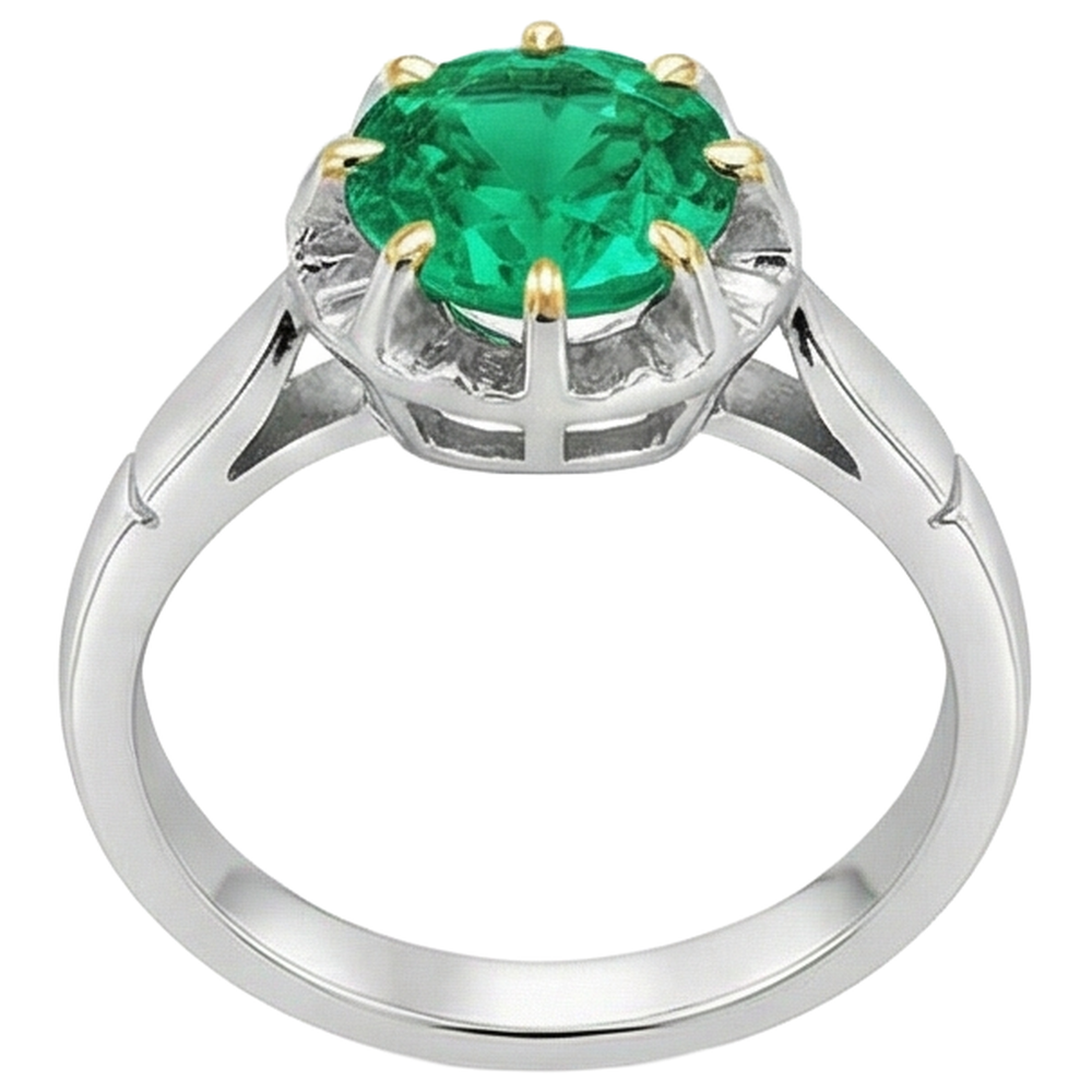 Authentischer Smaragd Farbstein-Ring 2,50 Karat 14 Karat Zweifarbig Gold – Seitenansicht