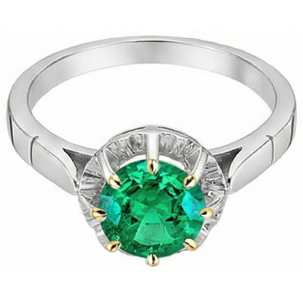 Brillantschliff Smaragd Ring in 14 Karat Zweifarbig Gold – Schrägansicht