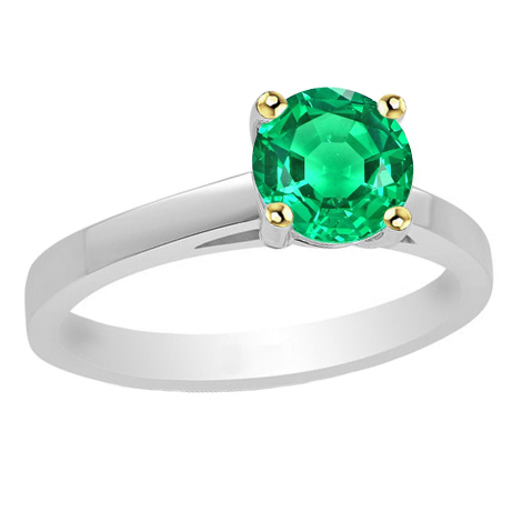 Naturreiner Smaragd Schmuckstein-Ring 2 Karat 14 Karat Zweifarbig Gold – Hauptansicht