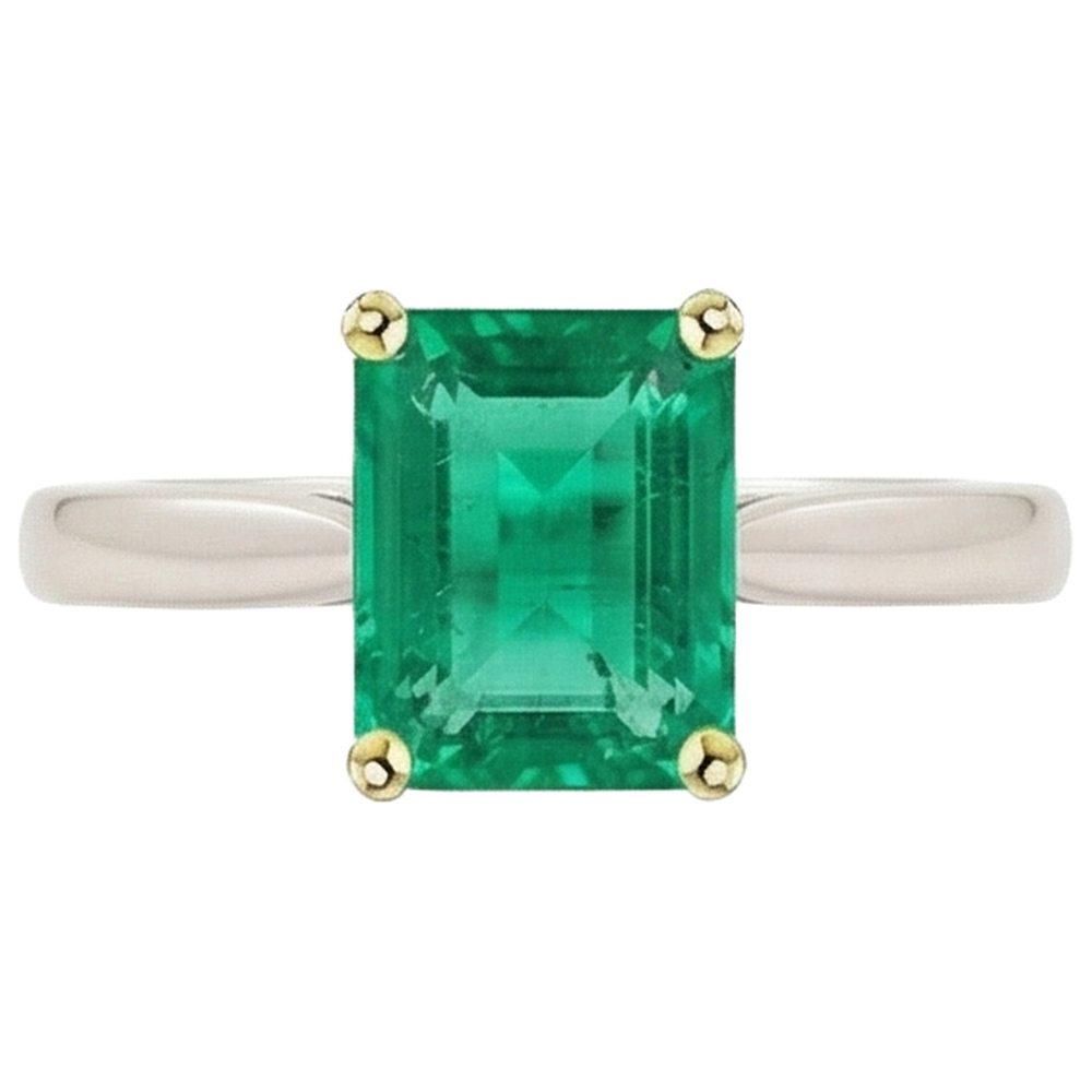 Edler Smaragd Edelstein-Ring 2,50-Karat 14 Karat Zweifarbig Gold – Profilansicht