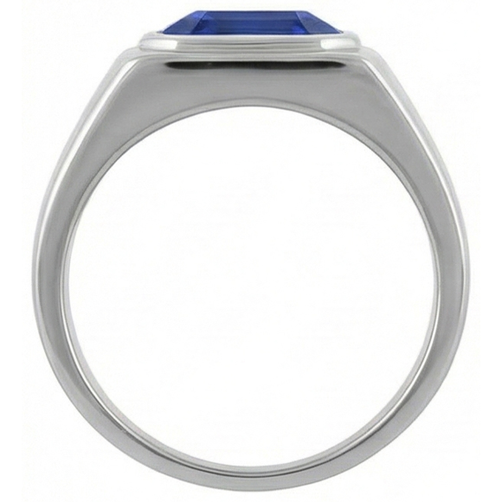 Solitaire Herrenring 1,50 Karat Flush Set Blauer Saphir Asscher Cut