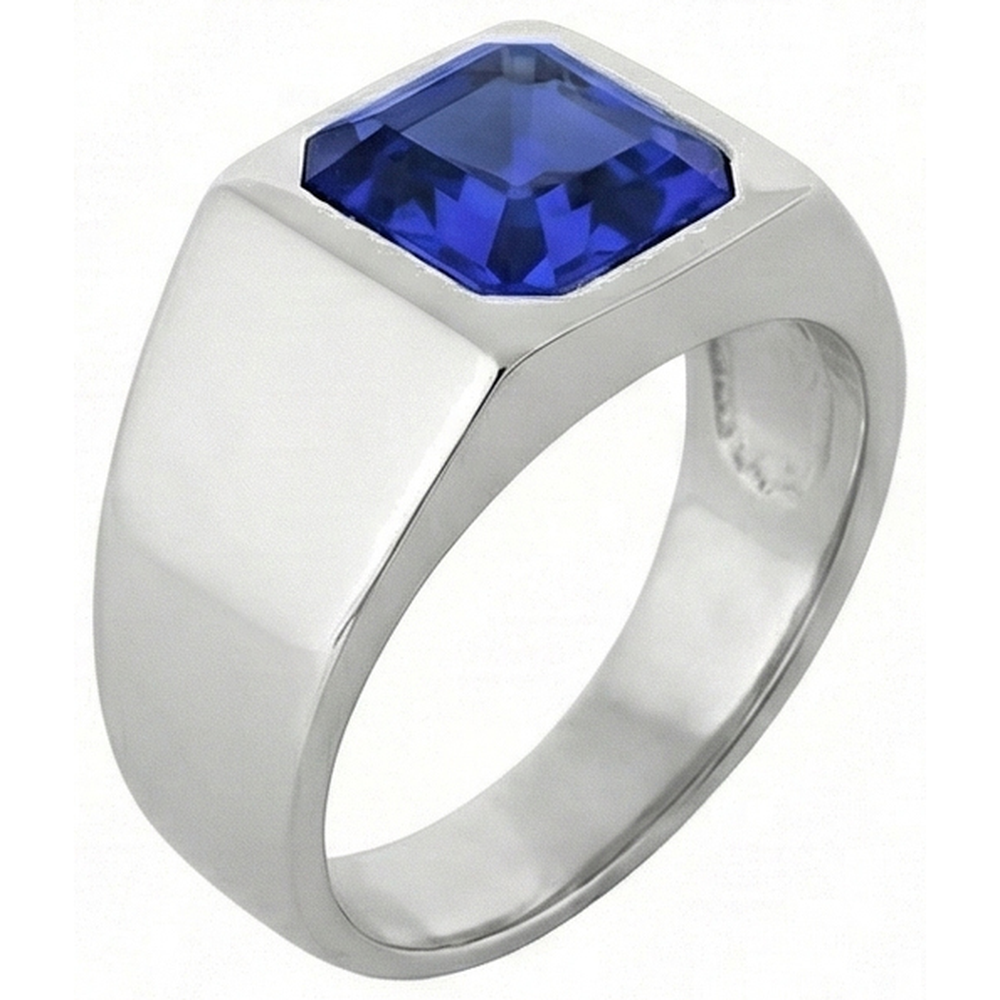 Solitaire Herrenring 1,50 Karat Flush Set Blauer Saphir Asscher Cut