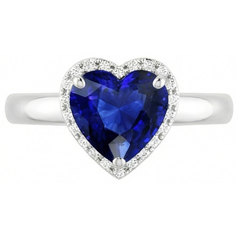 Solitaire Herzschliff Ceylon Saphir Edelstein Ring 2,50 Karat Gold 14K