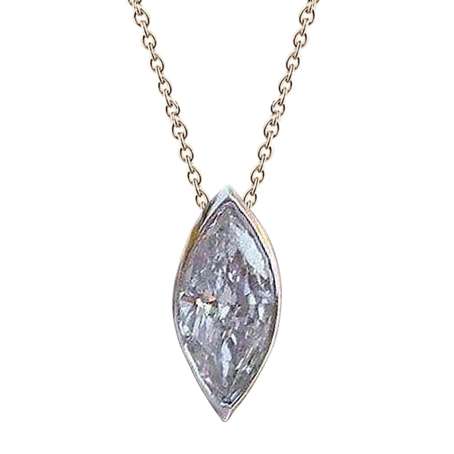 Solitaire Marquise Cut Echt Diamant Halskette Anhänger Goldschmuck 1.5 Ct