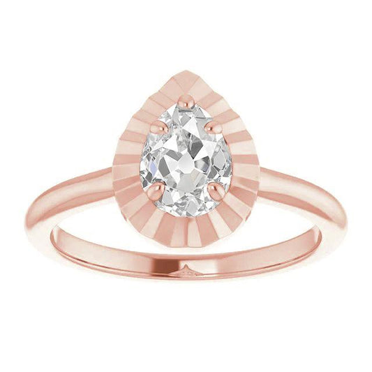 Solitaire Old Cut Echt Birnendiamant Ring 14K Roségold 2.15 Karat