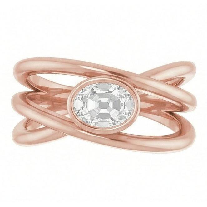 Solitaire Oval alter Bergmann Echt Natürlicher Diamant ( nicht im Labor gezüchtet )ring Lünette mit geteiltem Schaft 2.50 Karat