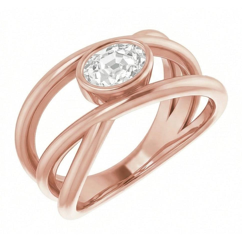 Solitaire Oval alter Bergmann Echt Natürlicher Diamant ( nicht im Labor gezüchtet )ring Lünette mit geteiltem Schaft 2.50 Karat