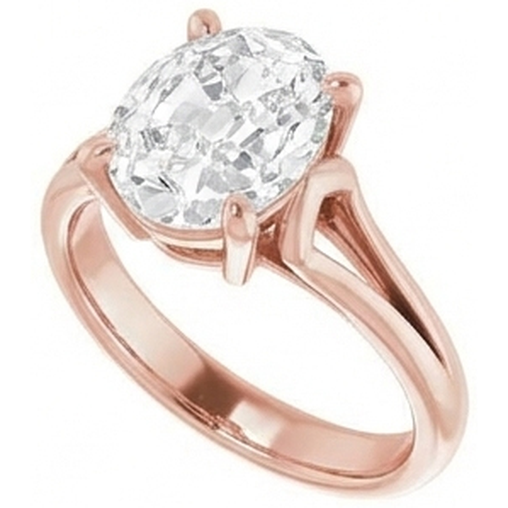 Solitaire Ovaler Altschliff Echt Aus der Erde Abgebauter Natürlicher Diamantring Krappenset 5.75 Karat geteilter Schaft