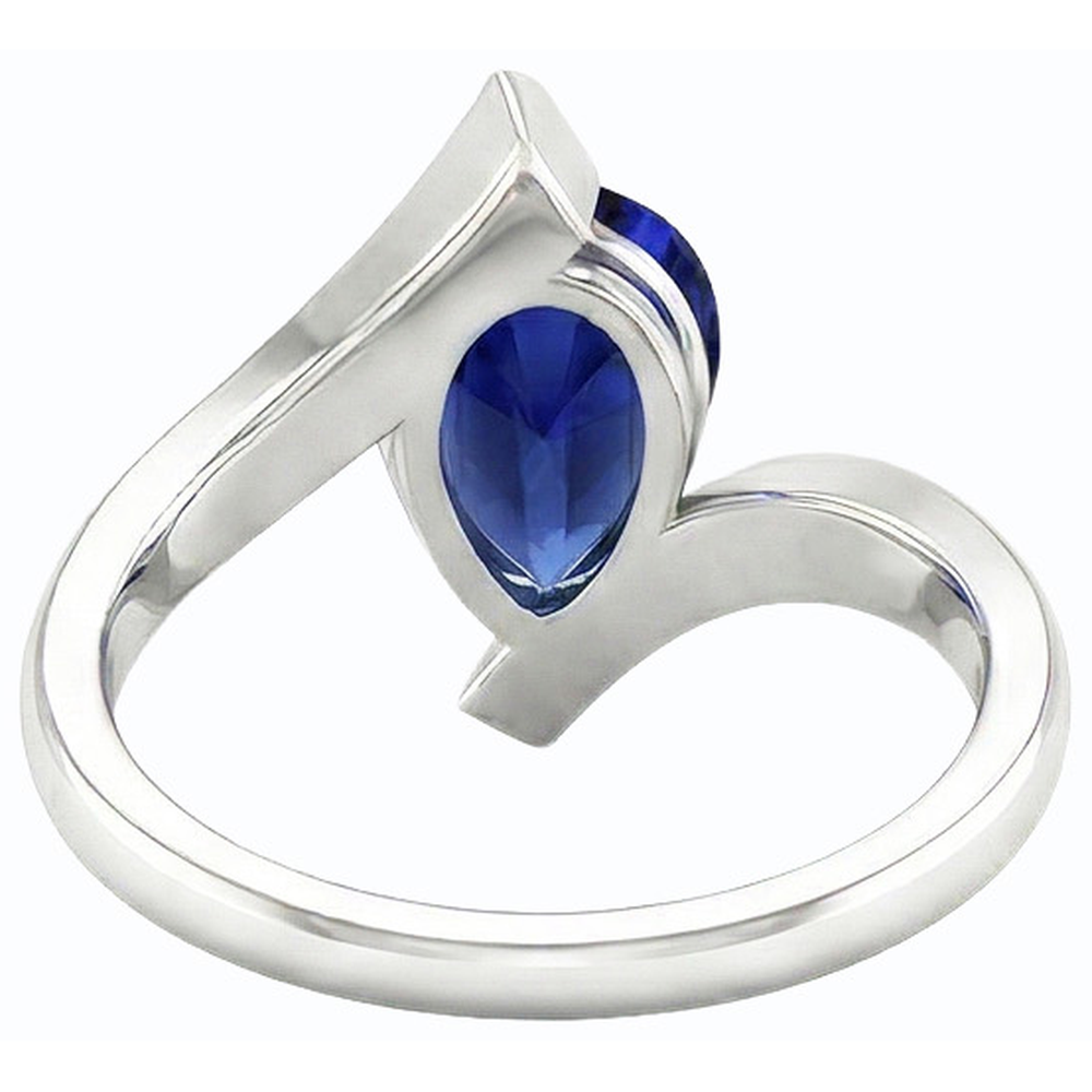 Solitaire Pear Deep Blue Saphir Ring 14K Gold Tension Style 2 Karat