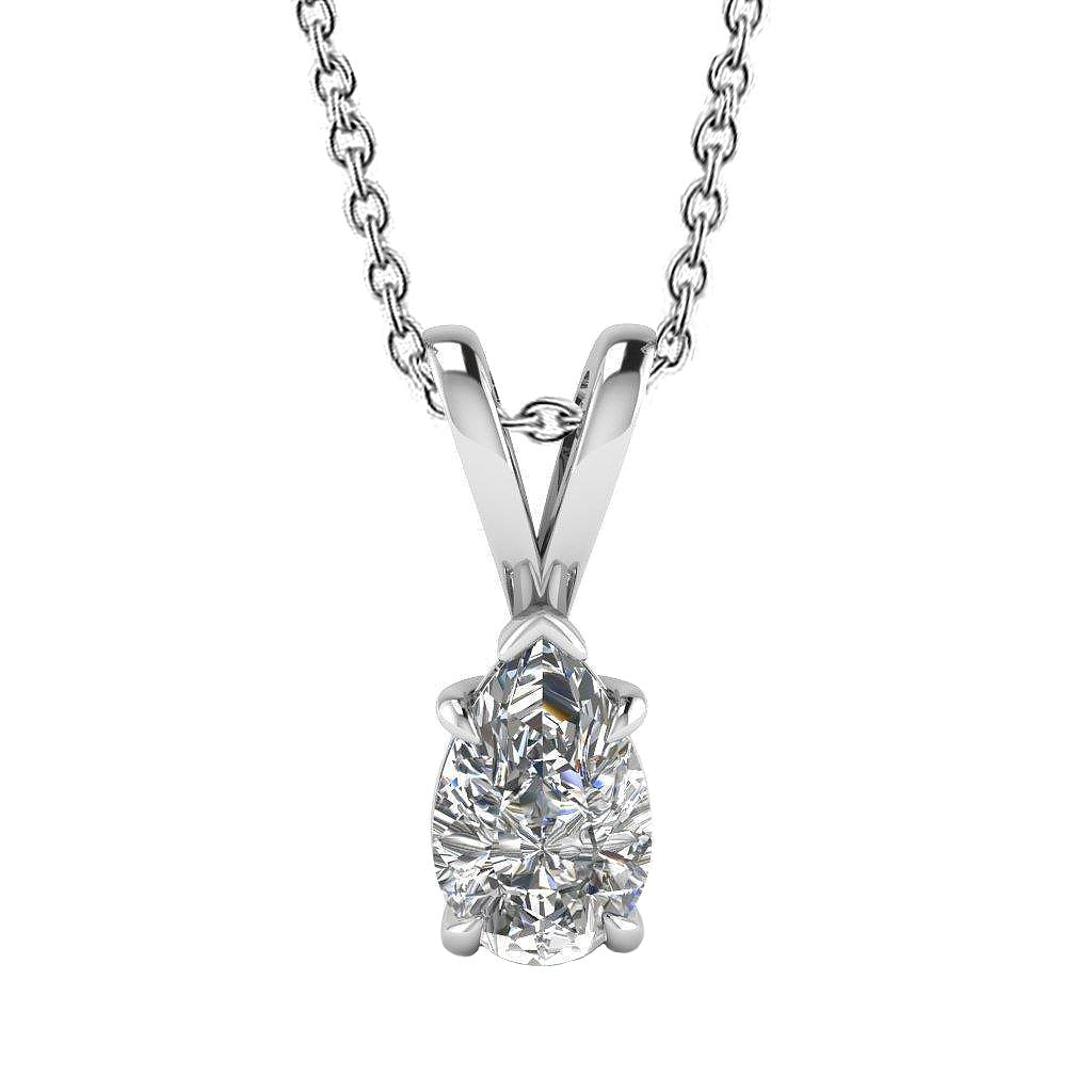 Solitaire Pear Echt DiamantLady Necklace Pendant 1.0 Carat White Gold 14K