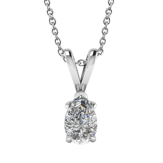 Solitaire Pear Echt DiamantLady Necklace Pendant 1.0 Carat White Gold 14K