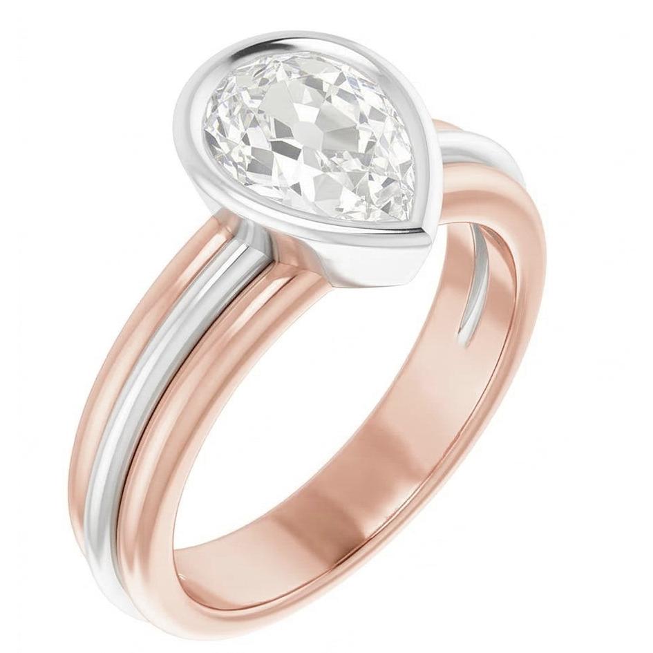Solitaire Pear Old European Echt Natürlicher Diamant ( nicht im Labor gezüchtet ) Ring Lünette Set 2.20 Karat