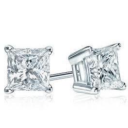 Solitaire Princess Cut Echt Diamant Ohrstecker 3 Karat Weißgold 14K