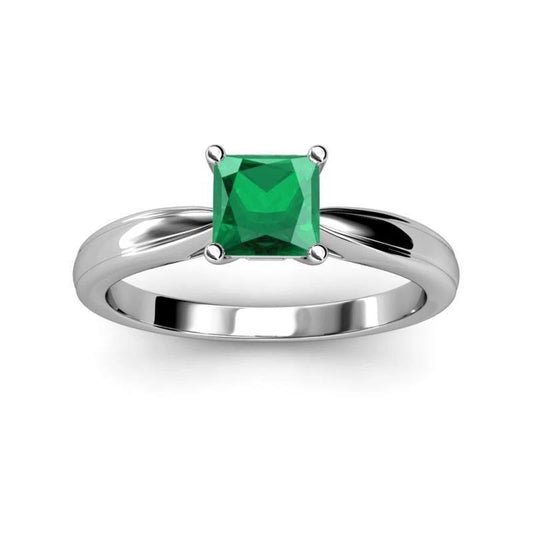 Solitaire Princess Cut Grün Smaragd 2,50 Karat Ehering Gold Weiß