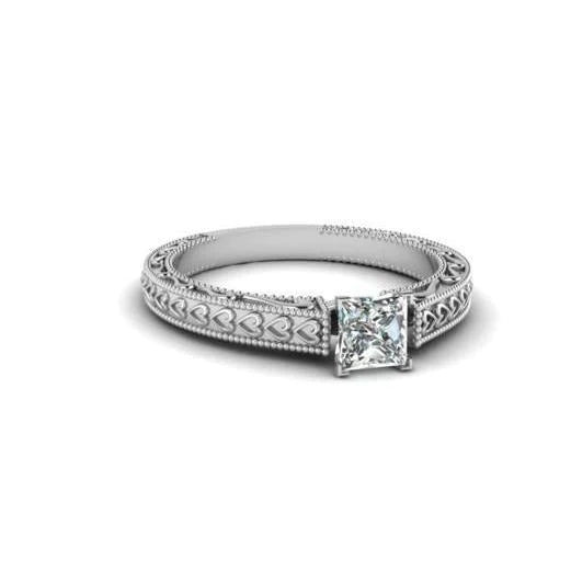 Solitaire Prinzessin 1 Karat Echt Diamant Antik-Look Ring Weißgold 14K