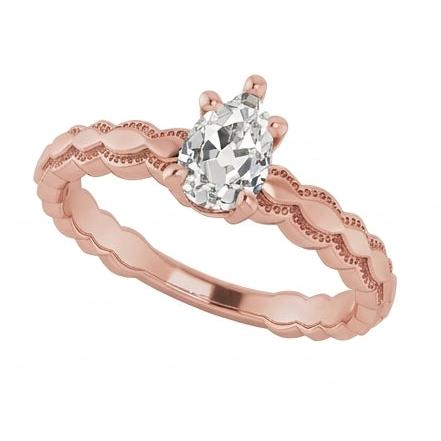 Solitaire Ring Birne alter Bergmann Echt Natürlicher Diamant ( nicht im Labor gezüchtet ) 1.50 Karat Roségold Schmuck