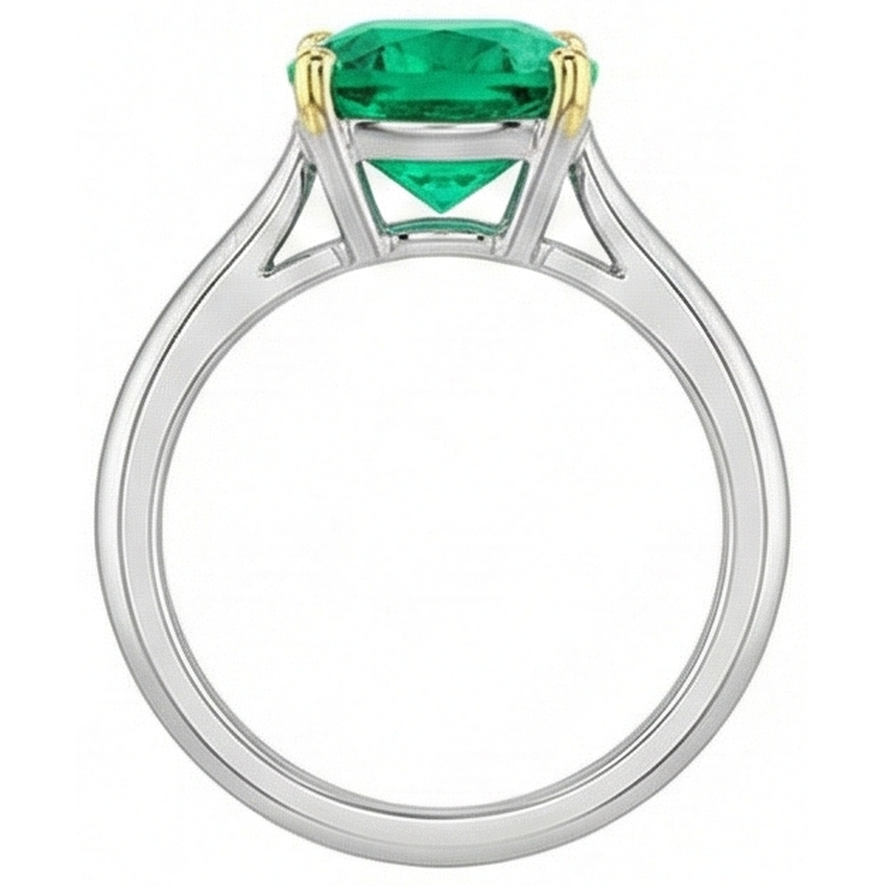 Erdgewonnener Edler Smaragd Farbstein-Ring 3,50 Karat Zweifarbiges 14K Gold – Rückansicht