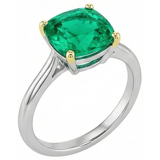 Erdgewonnener Edler Smaragd Farbstein-Ring 3,50 Karat Zweifarbiges 14K Gold – Frontansicht