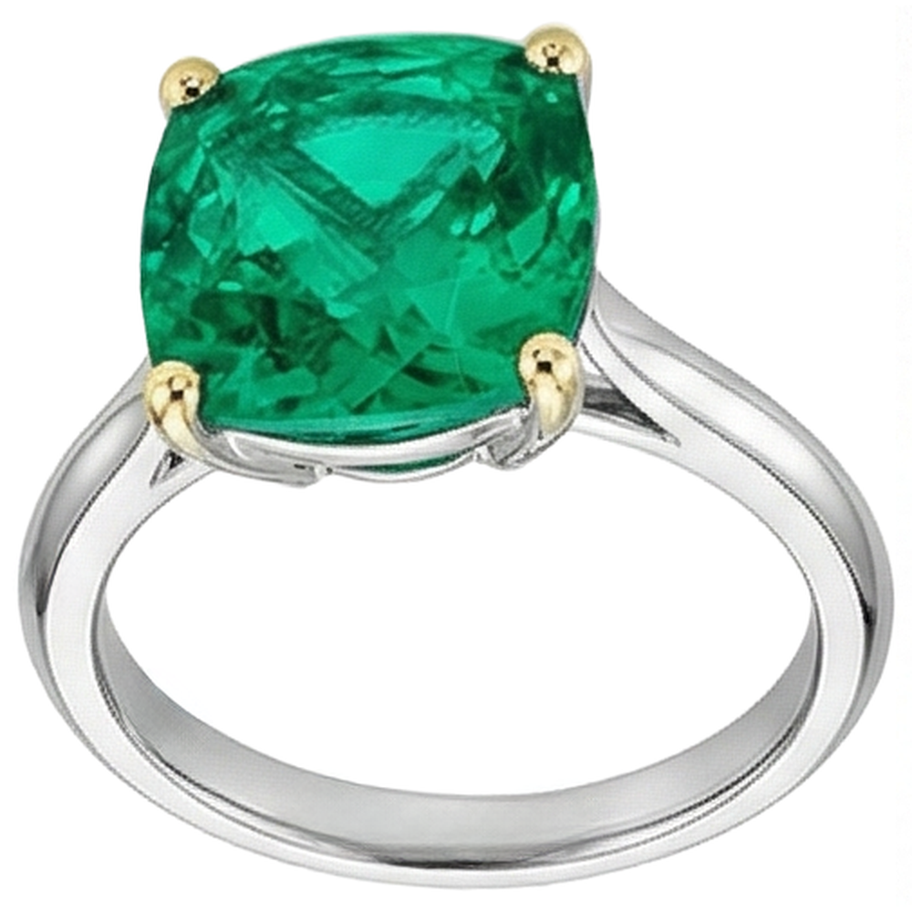 Erdgewonnener Edler Smaragd Farbstein-Ring 3,50 Karat Zweifarbiges 14K Gold – Profilansicht