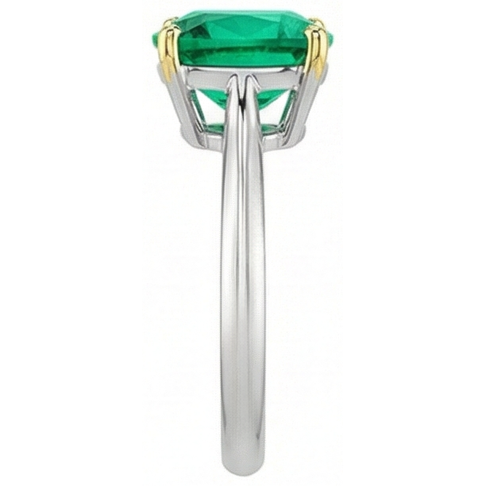 Edler Smaragd Kissen-Schliff Farbstein-Ring in Zweifarbiges 14K Gold – Draufsicht