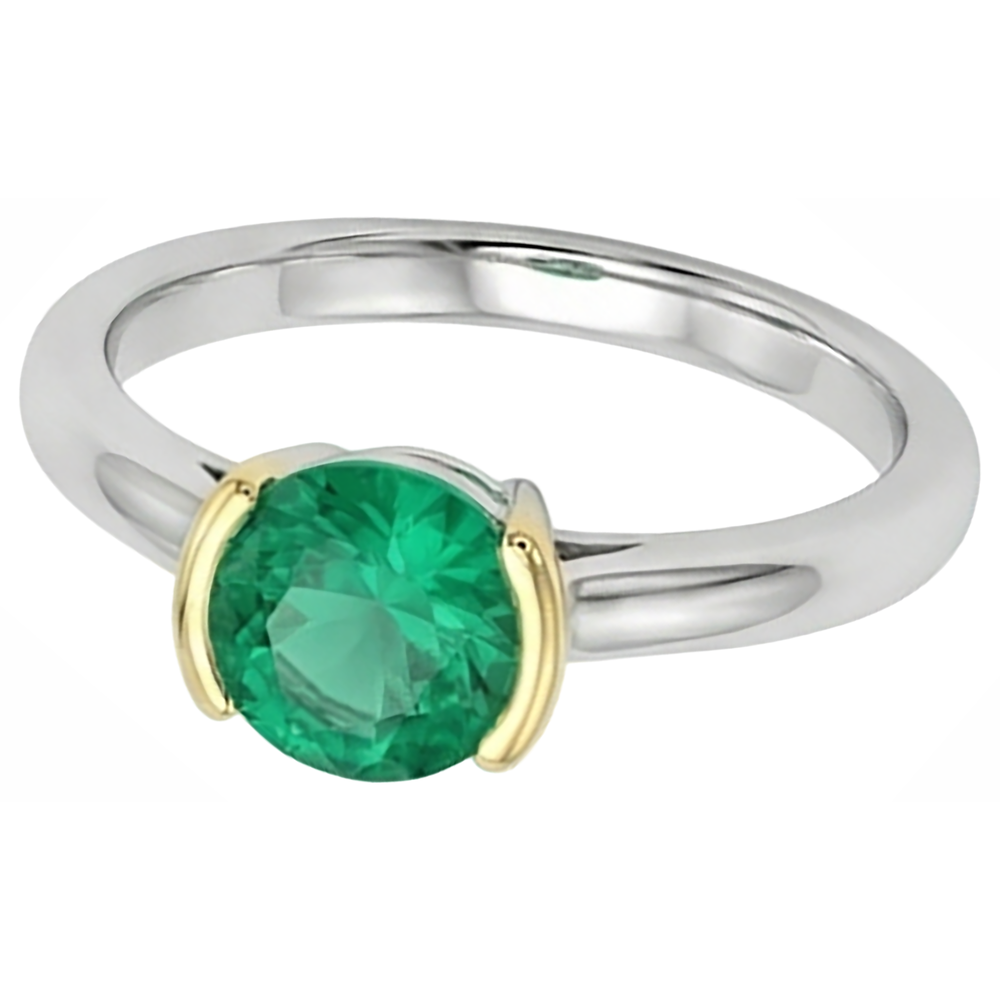 Brillantschliff Smaragd Ring in 14 Karat Zweifarbig Gold – Profilansicht
