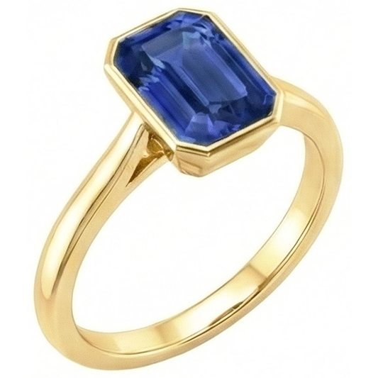 Solitaire Ring Lünette Set Smaragd Sri Lanka Saphir 3 Karat