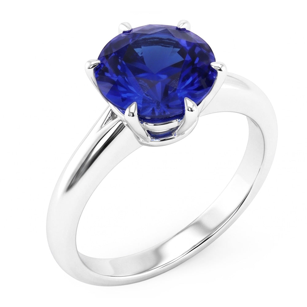 Solitaire Runder Blauer Saphir Ring Krapfen Set