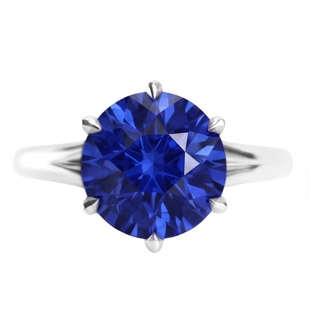 Solitaire Runder Blauer Saphir Ring Krapfen Set