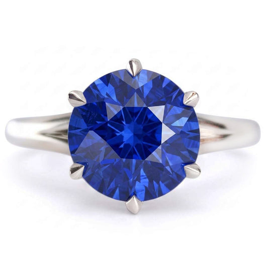 Solitaire Runder Blauer Saphir Ring Krapfen Set