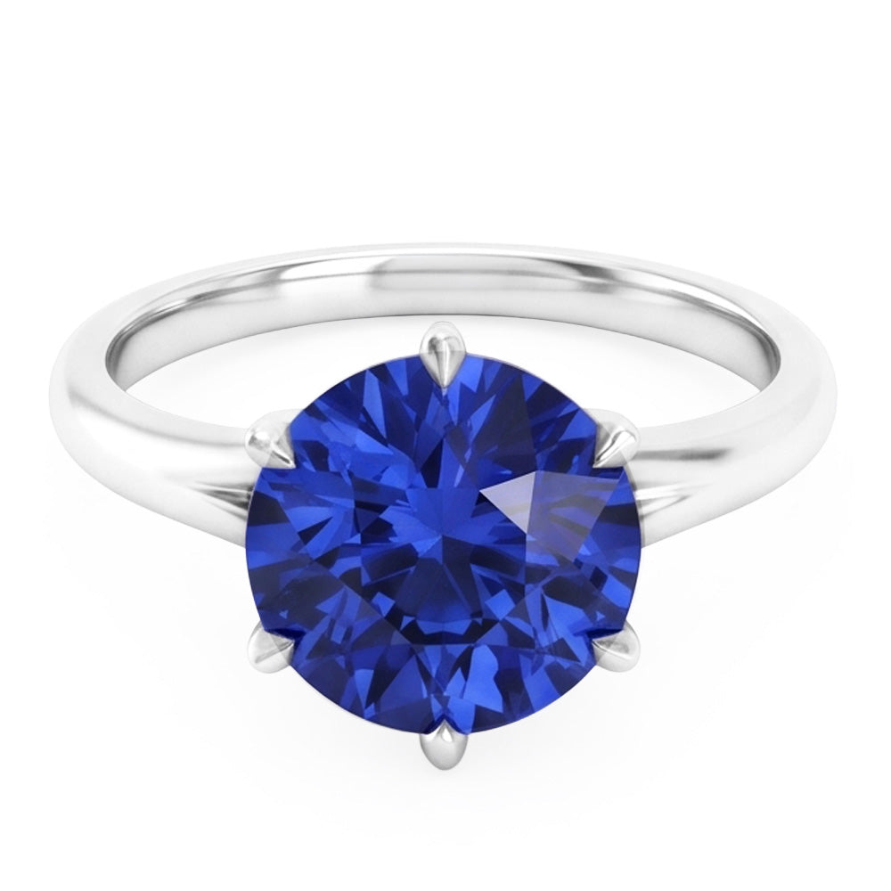 Solitaire Runder Blauer Saphir Ring Krapfen Set