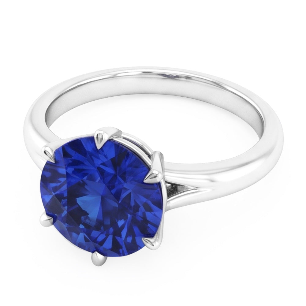 Solitaire Runder Blauer Saphir Ring Krapfen Set