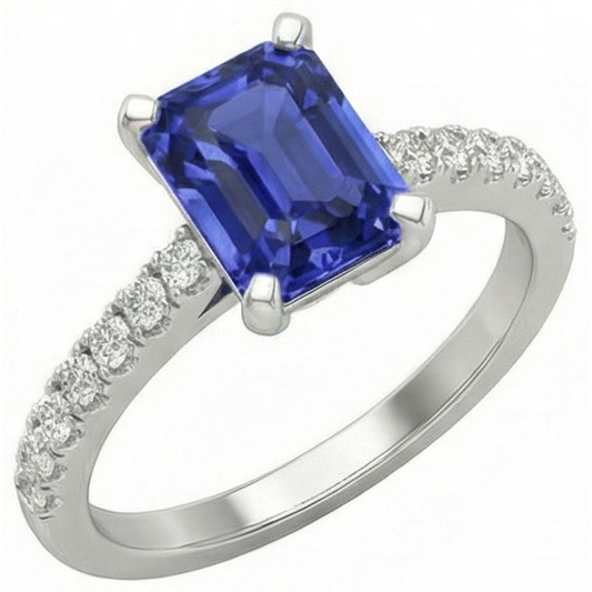 Solitaire Smaragd Deep Blue Saphir Ring mit Akzenten 3 Karat