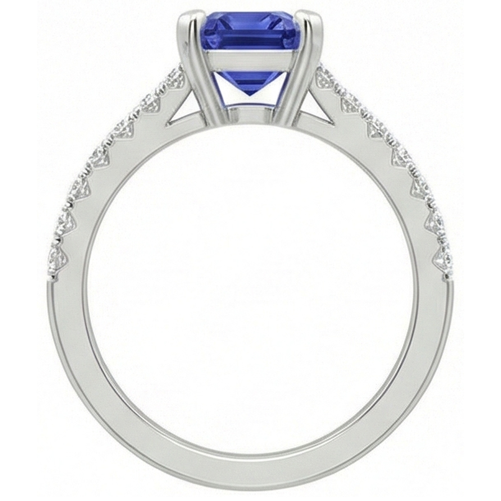 Solitaire Smaragd Deep Blue Saphir Ring mit Akzenten 3 Karat