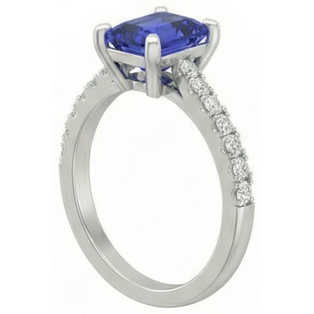 Solitaire Smaragd Deep Blue Saphir Ring mit Akzenten 3 Karat