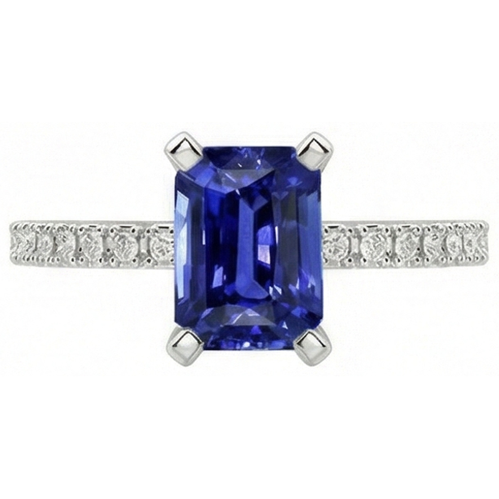 Solitaire Smaragd Deep Blue Saphir Ring mit Akzenten 3 Karat