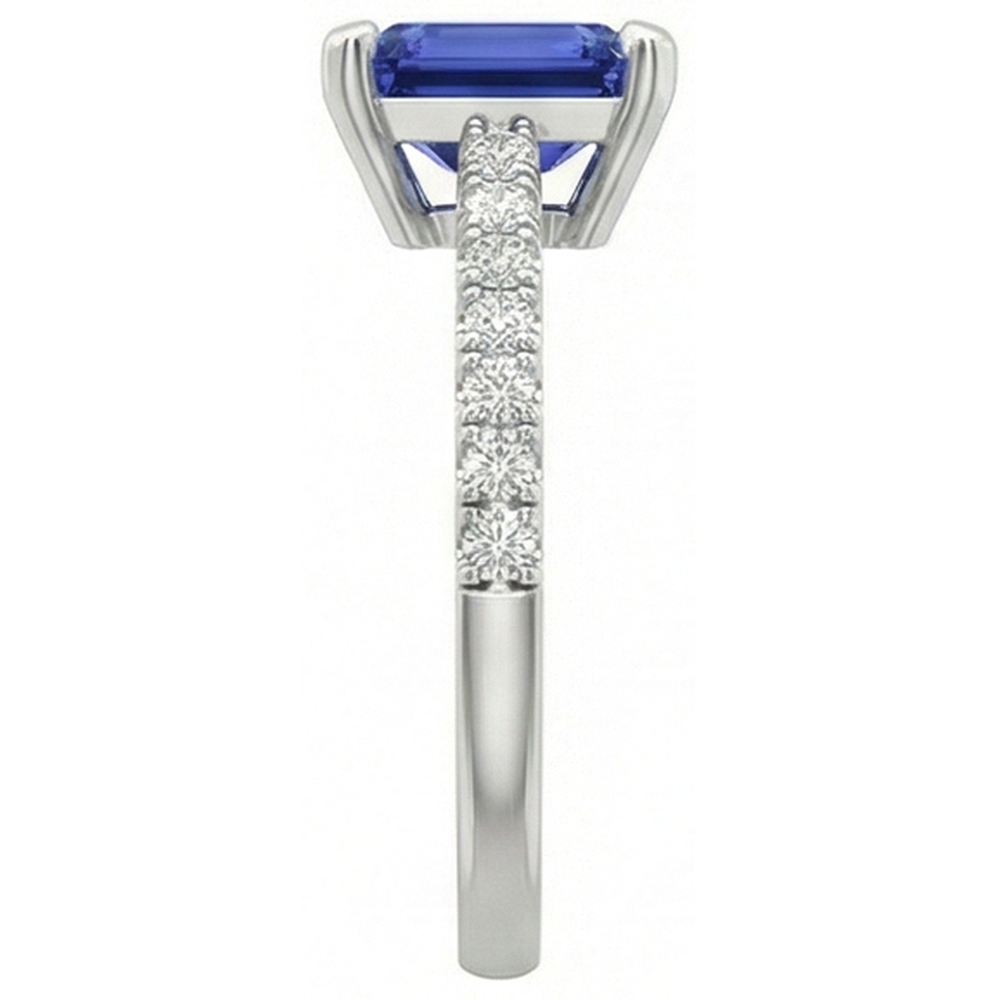 Solitaire Smaragd Deep Blue Saphir Ring mit Akzenten 3 Karat