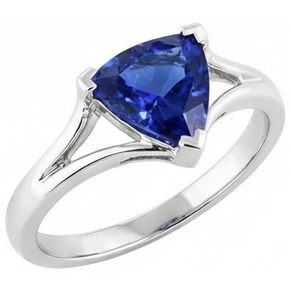Solitaire Trillion Saphir Ring V Zinke Split Schaft 1,50 Karat