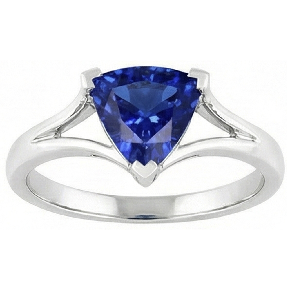 Solitaire Trillion Saphir Ring V Zinke Split Schaft 1,50 Karat