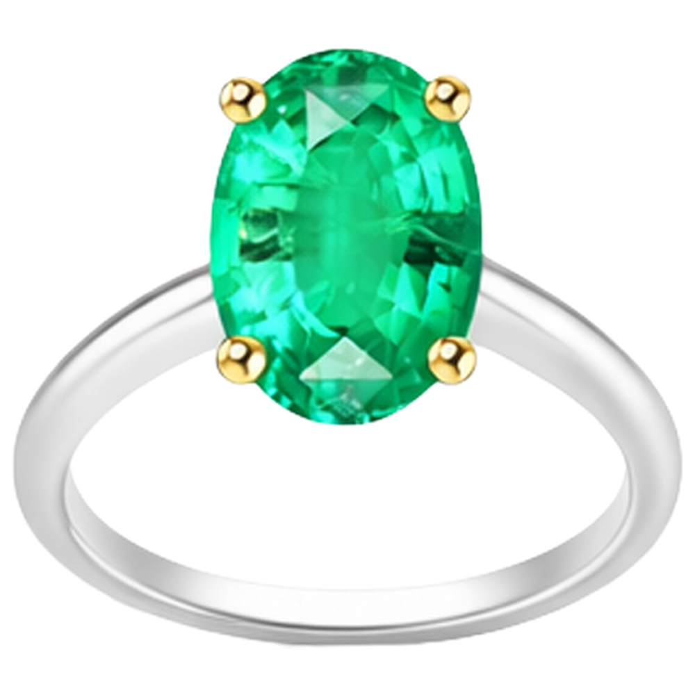 Edelstein-Ring Zweifarbiges 14K Gold mit Smaragd – Frontansicht