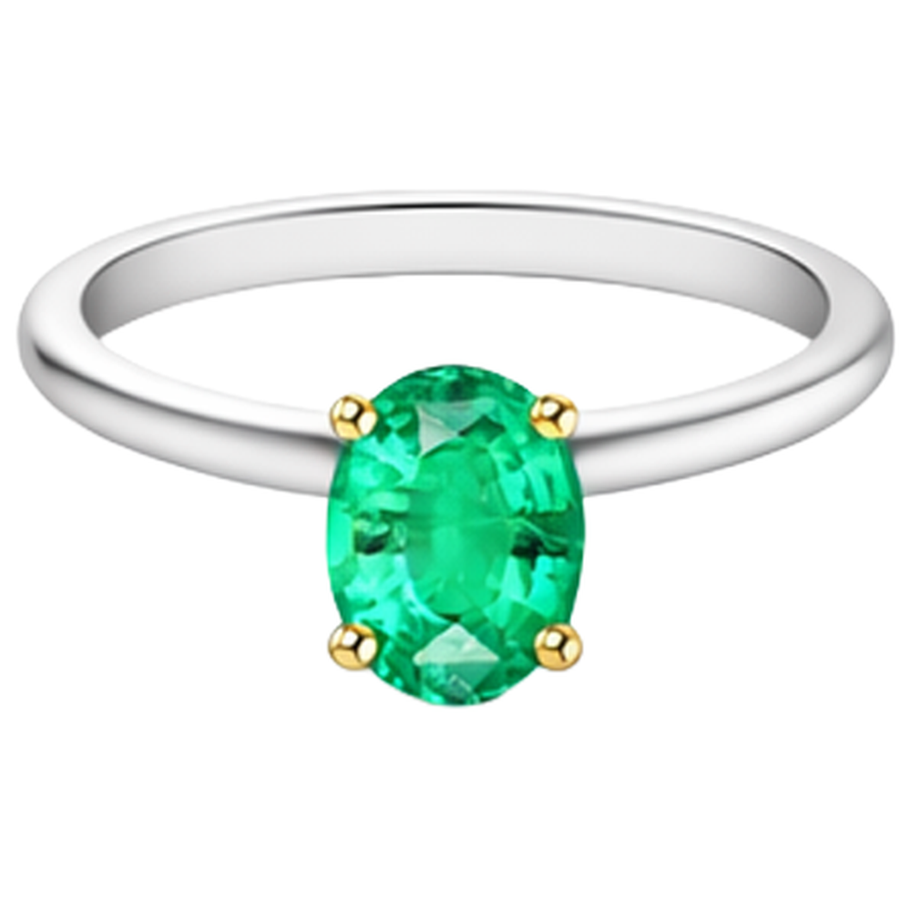 Authentischer Smaragd Edelstein-Ring 3,50 Karat Zweifarbiges 14K Gold – Schrägansicht