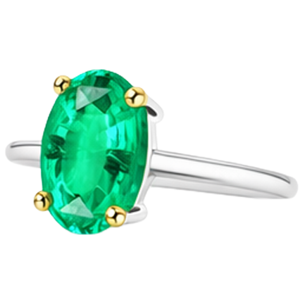 Smaragd Oval-Schliff Edelstein-Ring in Zweifarbiges 14K Gold – Draufsicht