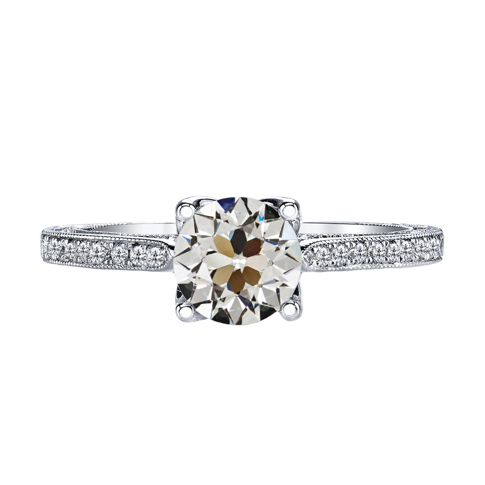 Antik-Kissen-Schliff Diamant Ring in 14 Karat Weißgold – Hauptansicht