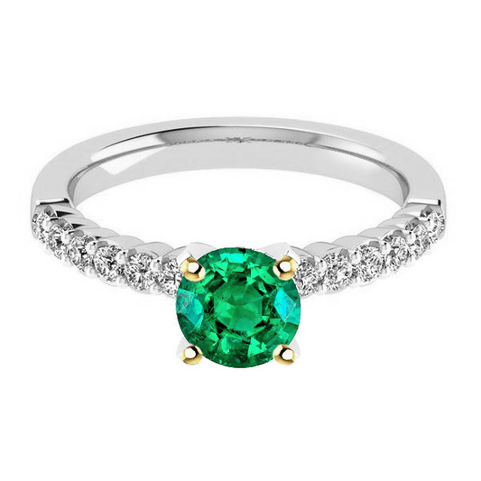 Rund-Brillant Kolumbianischer Smaragd Ring in 14 Karat Zweifarbig Gold – Hauptansicht