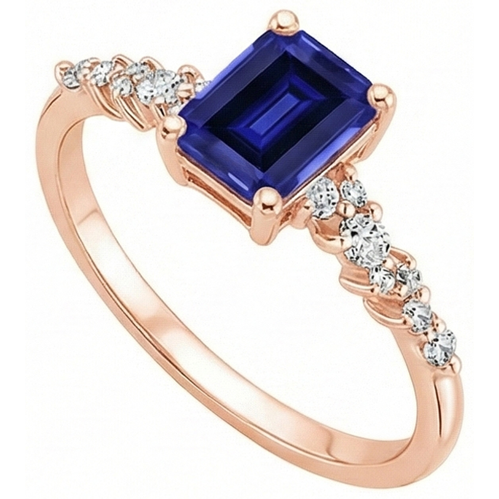 Solitär-Akzent-Ring aus Roségold mit blauem Saphir und Aus der Erde Abgebauter Natürlicher Diamant 3,50 Karat