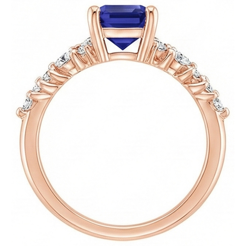 Solitär-Akzent-Ring aus Roségold mit blauem Saphir und Aus der Erde Abgebauter Natürlicher Diamant 3,50 Karat