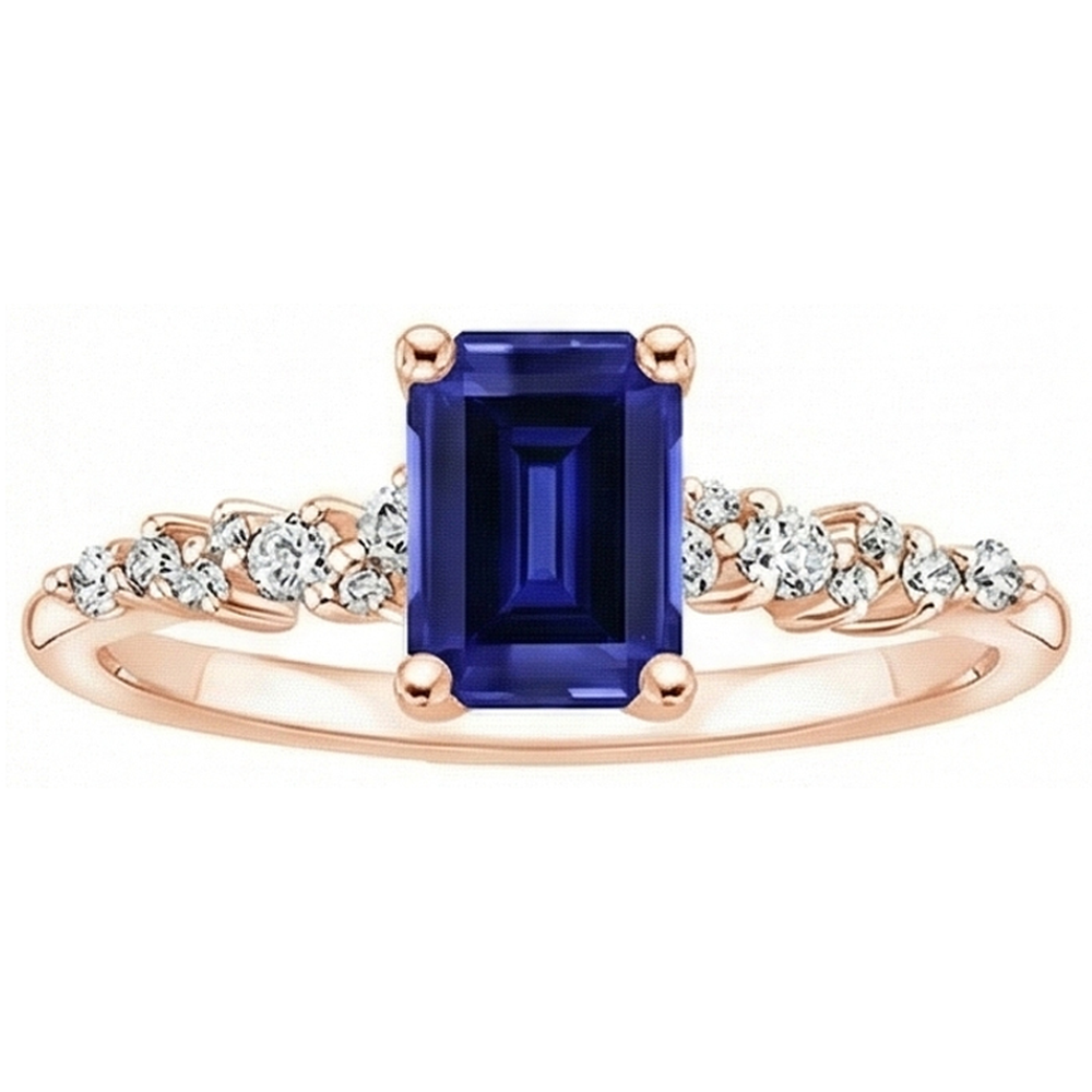 Solitär-Akzent-Ring aus Roségold mit blauem Saphir und Aus der Erde Abgebauter Natürlicher Diamant 3,50 Karat