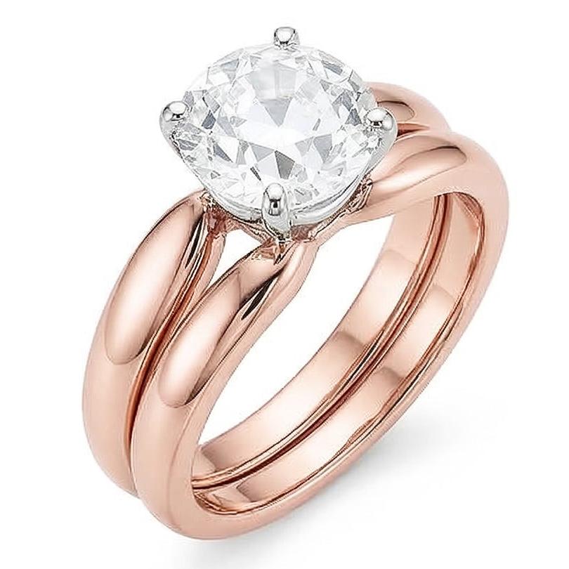 Solitär Altschliff Echt Aus der Erde Abgebauter Natürlicher Diamant Ehering Set Konischer Schaft 1,50 Karat