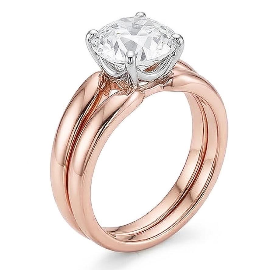 Solitär Altschliff Echt Aus der Erde Abgebauter Natürlicher Diamant Ehering Set Konischer Schaft 1,50 Karat